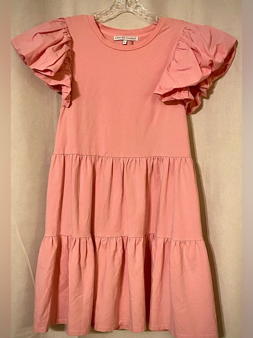 English Factory Pink Ruffle Sleeve Tiered Casual Dress